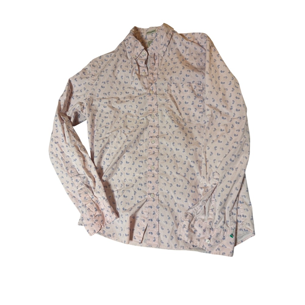 J.Crew SZ Medium Petite Pale Pink Floral Button Up Secret Wash Slim Fit Stretch